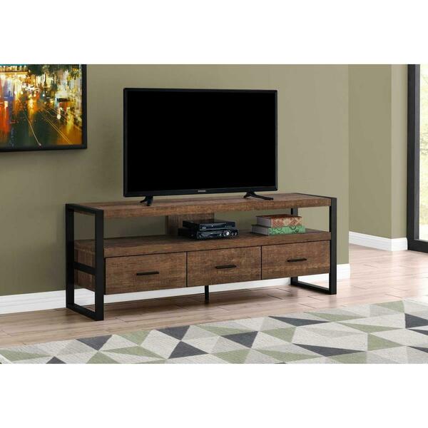 Homeroots 21.75 in. Particle Board, Hollow Core & Black Metal TV Stand with 3 Drawers 332966